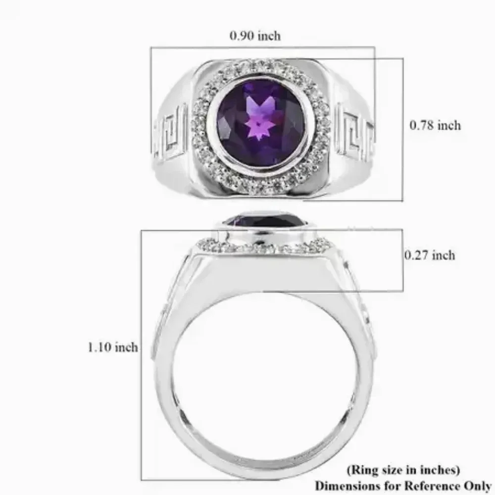 Amethyst & White Zircon Men's Ring Platinum Over Sterling Silver